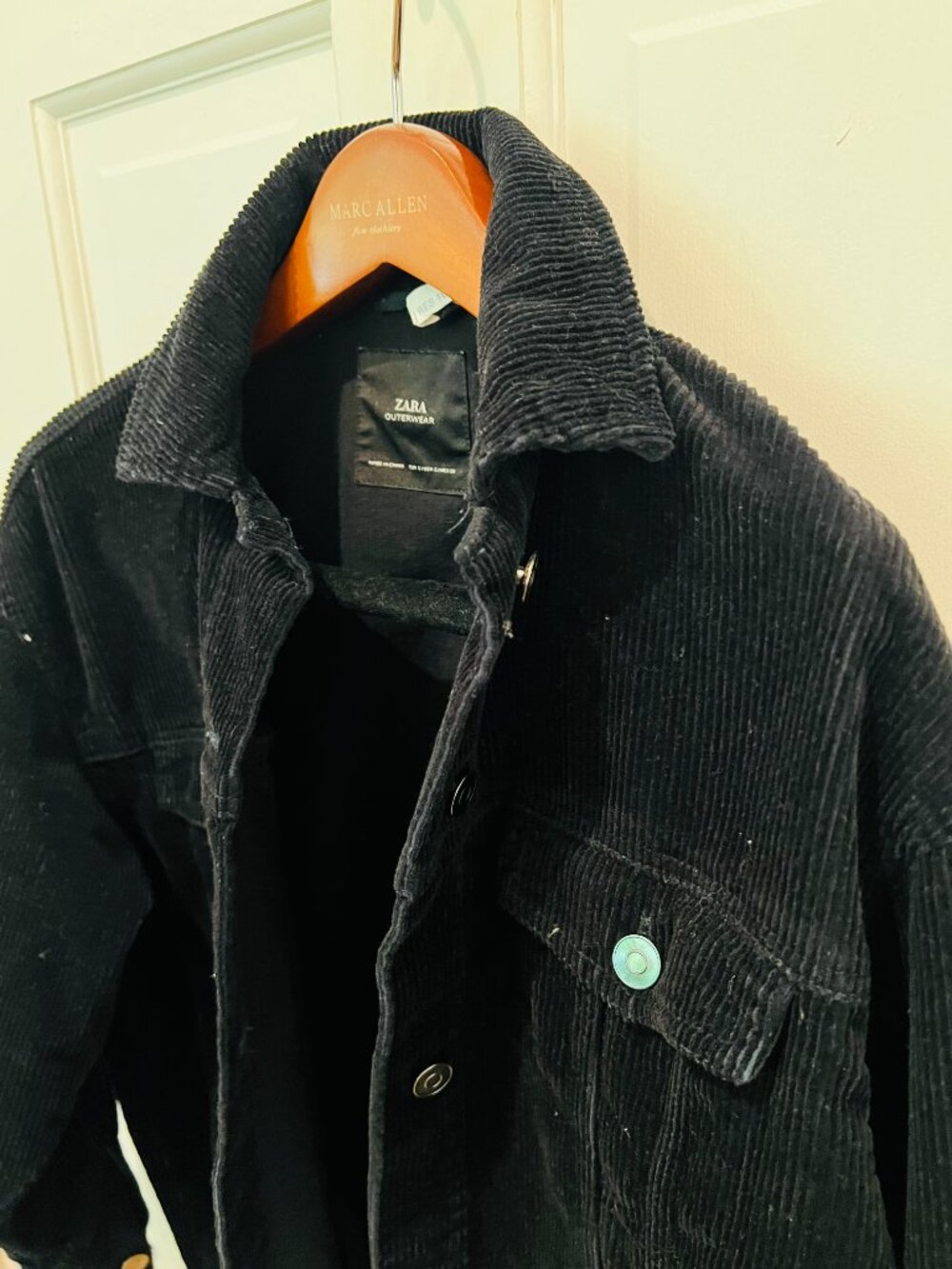 black corduroy jacket is from Zara and features a frayed hem Size Small - Picture 7 of 16